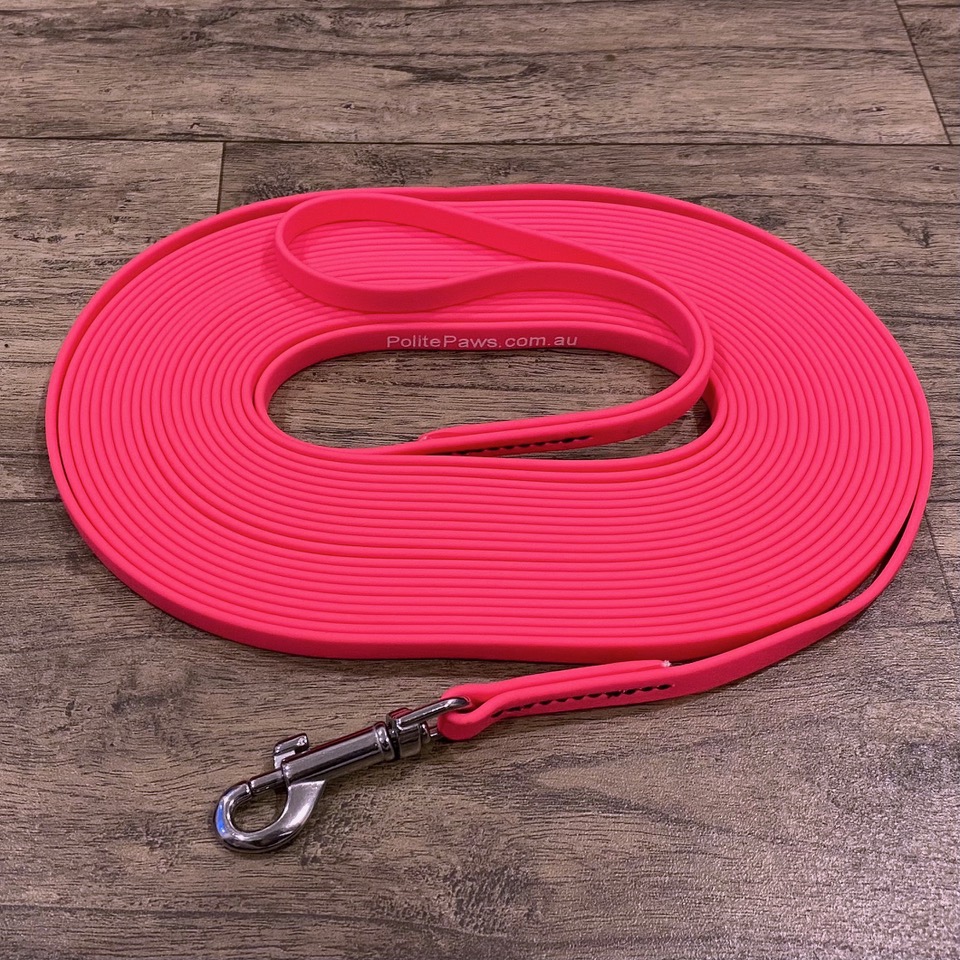 10m Pink Biothane Long Lead - Small Stainless Steel Snap